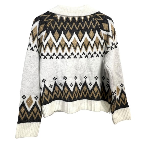 1.STATE Sweater Womens Large Cream Tan Johnny Collar Fair Isle Pullover Knit‎ - Picture 12 of 12